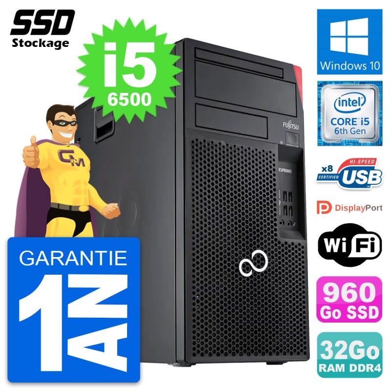 Fujitsu Esprimo P557 MT Desktop PC - Intel i5-6500, 32GB RAM, 960GB SSD, Windows 10, WiFi