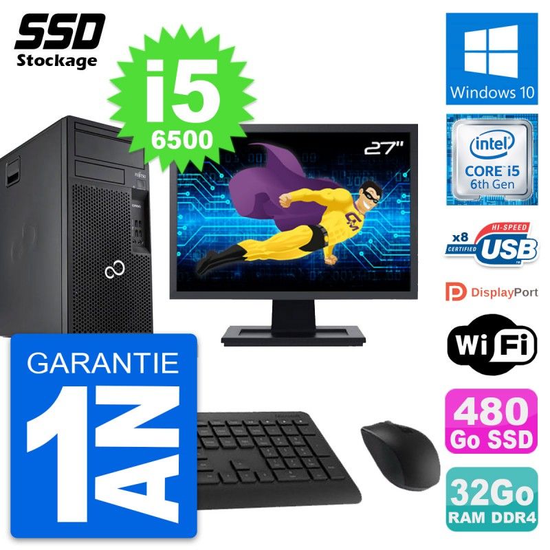 Fujitsu P557 27-Inch PC Tower - Intel i5-6500, 32GB RAM, 480GB SSD, Windows 10, WiFi
