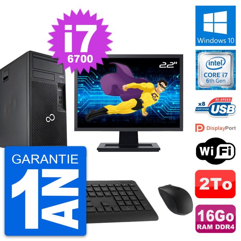 Fujitsu P557 22-Inch PC Tower - Intel i7-6700, 16GB RAM, 2TB HDD, Windows 10, WiFi