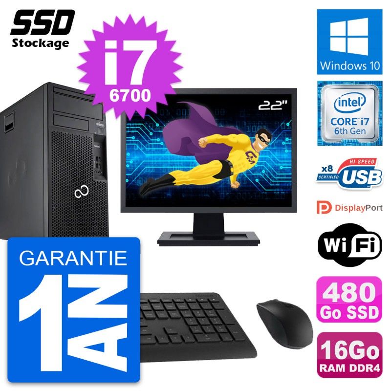 Fujitsu P557 22-inch PC Tower - Intel i7-6700, 16GB RAM, 480GB SSD, Windows 10, WiFi