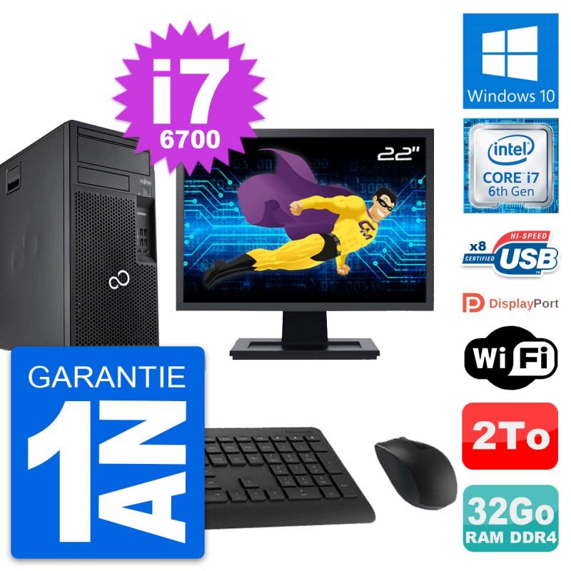 Fujitsu P557 22-Inch PC Tower - i7-6700, 32GB RAM, 2TB HDD, Windows 10, WiFi