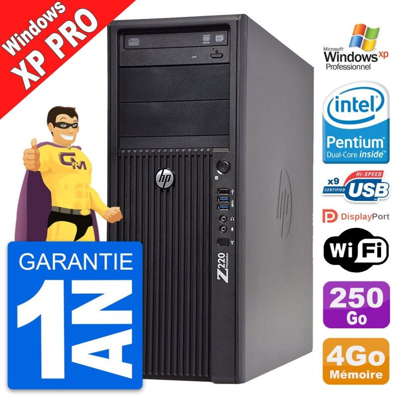 HP WorkStation Z220 MT - Intel Pentium G2020 2.9GHz, 4GB RAM, 250GB HDD, Windows XP Pro