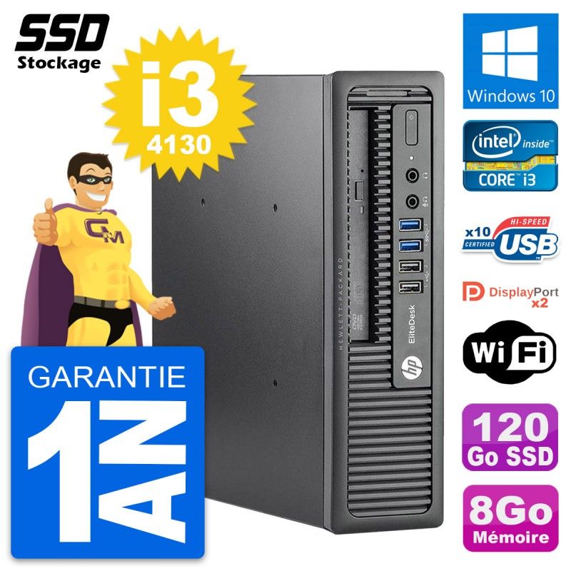 HP EliteDesk 800 G1 Mini PC - Intel i3-4130, 8GB RAM, 120GB SSD, Windows 10, WiFi