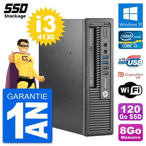 Mini PC HP EliteDesk 800 G1 - Intel i3-4130, 8GB RAM, 120GB SSD, Windows 10, WiFi