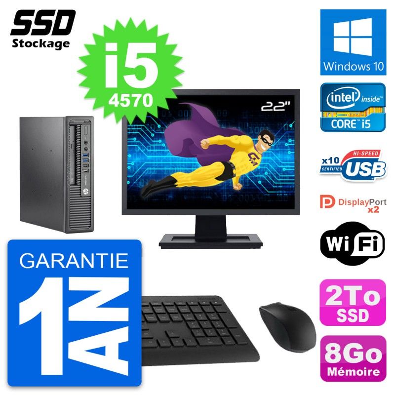 HP Mini PC 800 G1 USDT with 22" Screen, Intel i5-4570, 8GB RAM, 2TB SSD, Windows 10, Wifi