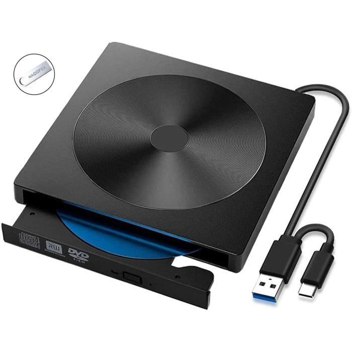 Leedor de DVD y CD externo MAGICFOX con puerto Type C y USB 3.0, grabador/leedor para Windows, Mac OS, laptops, computadoras de escritorio, PC