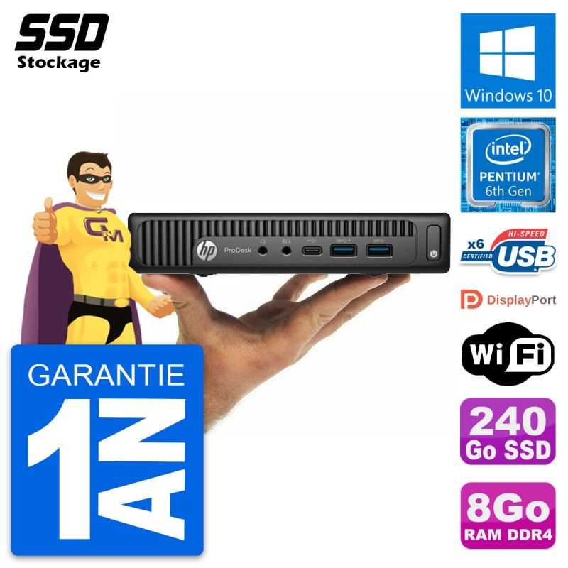 HP Ultra Mini PC 600 G2 DM - Pentium G4400T, 8GB RAM, 240GB SSD, Windows 10, WiFi