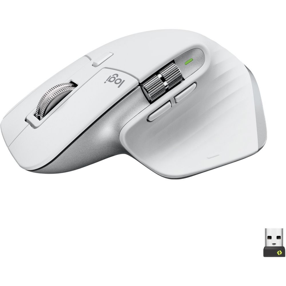 Logitech MX Master 3S Wireless Mouse - Ergonomic - Optical - 7 Buttons - Bluetooth, 2.4 GHz - USB Receiver Logitech Logi Bolt - Light Gray