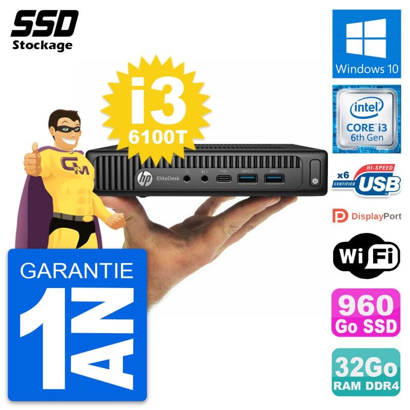 HP Ultra Mini PC 800 G2 DM - Core i3, 32GB RAM, 960GB SSD, Windows 10, WiFi