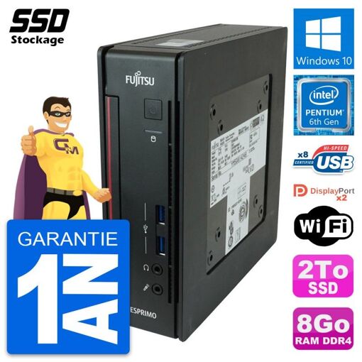 Computadora de escritorio mini Fujitsu Esprimo Q956 - Procesador Intel Pentium Dual Core G4400T, 8GB de RAM, 2TB SSD, Windows 10, WiFi