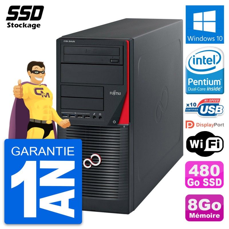 Fujitsu Celsius W530 MT - Pentium G3220, 8GB RAM, 480GB SSD, Windows 10, WiFi