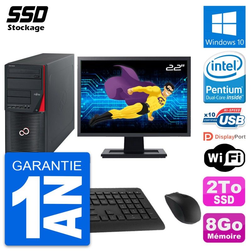 Fujitsu W530 MT 22-inch PC Tower - Intel Pentium G3220, 8GB RAM, 2TB SSD, Windows 10, WiFi