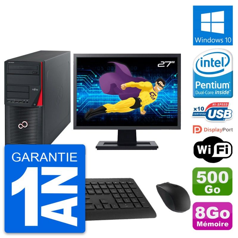 Fujitsu W530 Desktop PC - 27" Screen, Intel G3220, 8GB RAM, 500GB Disk