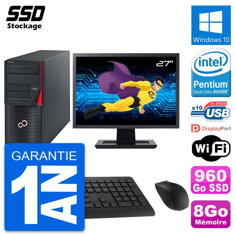 Fujitsu W530 MT Desktop PC - 27" Screen, Intel G3220, 8GB RAM, 960GB SSD, Windows 10, WiFi