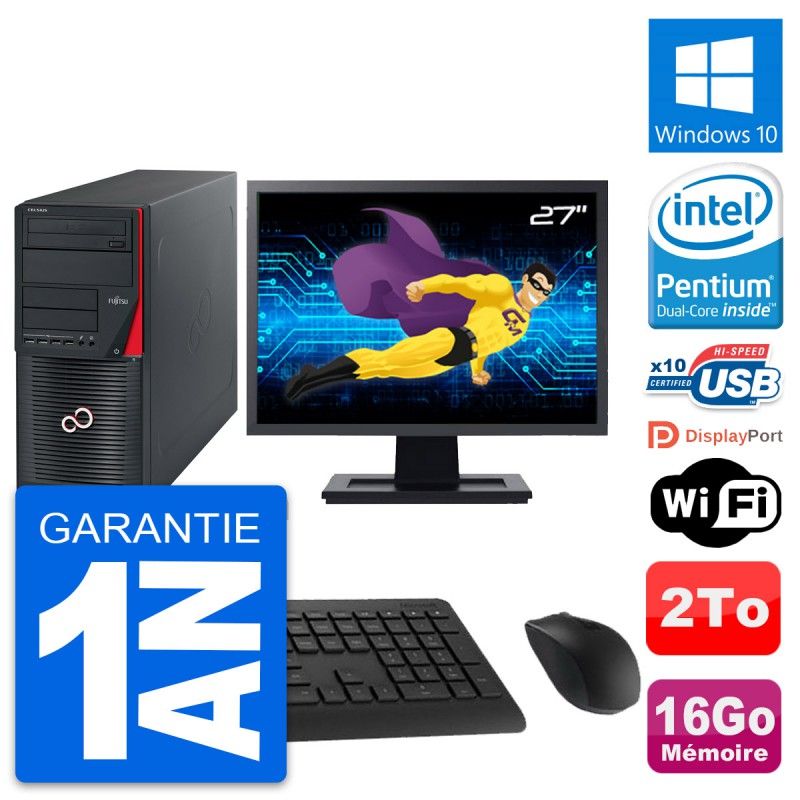 Fujitsu W530 Desktop PC - 27" Screen, Intel G3220, 16GB RAM, 2TB Storage, Windows 10, WiFi
