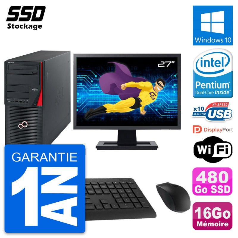 Fujitsu W530 MT Desktop Computer - 27" Screen, Intel G3220, 16GB RAM, 480GB SSD, Windows 10, WiFi