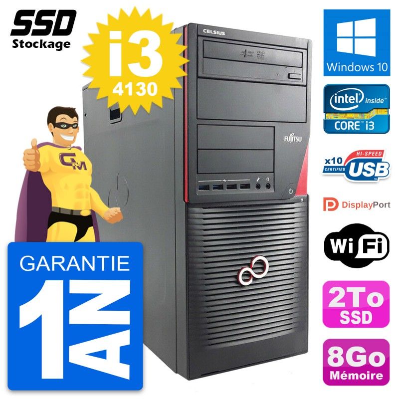 Fujitsu Celsius W530 PC - Intel Core i3-4130, 8GB RAM, 2TB SSD, Windows 10, WiFi