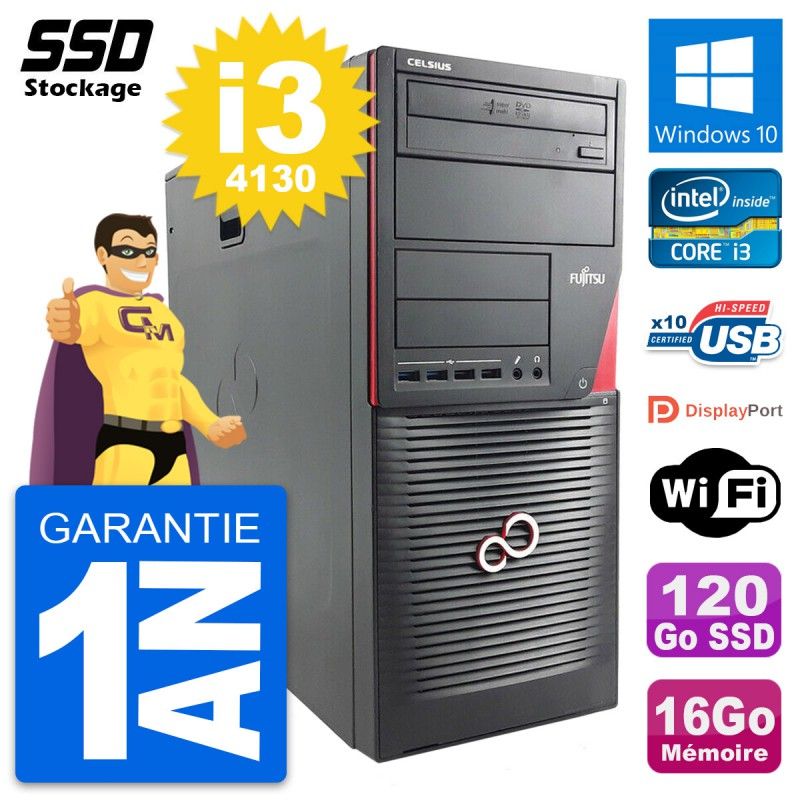 Fujitsu Celsius W530 MT - Intel i3-4130, 16GB RAM, 120GB SSD, Windows 10, Wifi