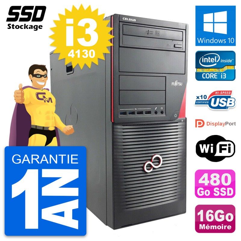 Fujitsu Celsius W530 MT - Core i3-4130, 16GB RAM, 480GB SSD, Windows 10, WiFi