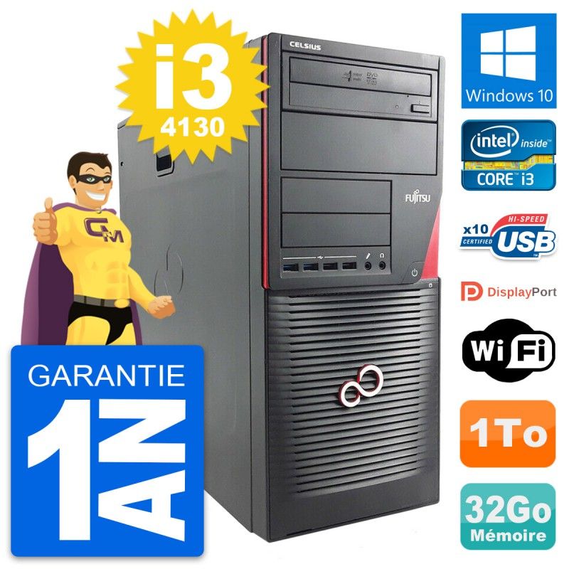 Fujitsu Celsius W530 PC Tower - Intel i3-4130, 32GB RAM, 1TB HDD, Windows 10, WiFi