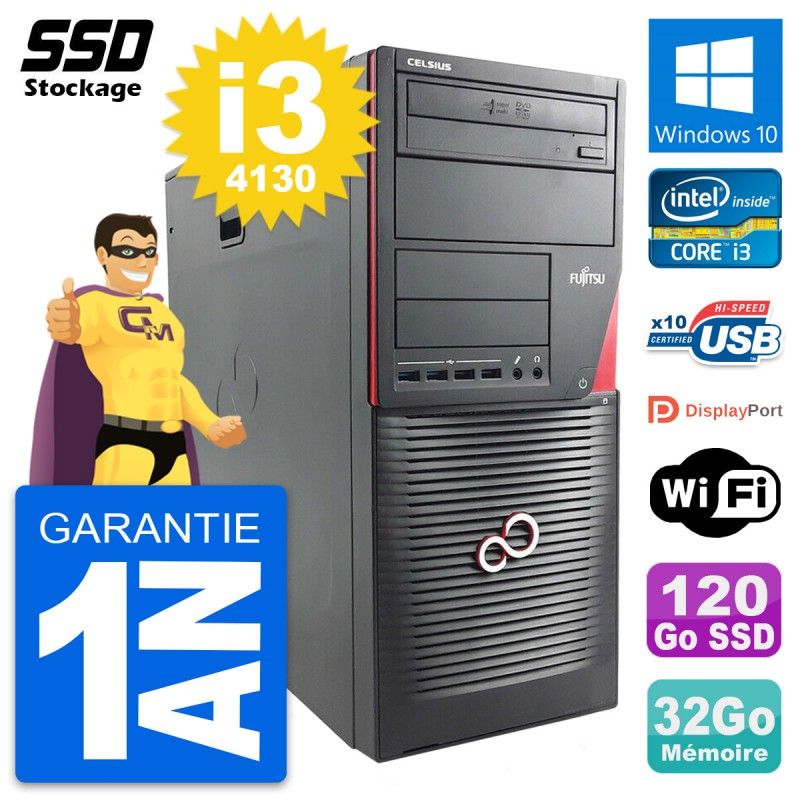 Fujitsu Celsius W530 MT - Intel i3-4130, 32GB RAM, 120GB SSD, Windows 10
