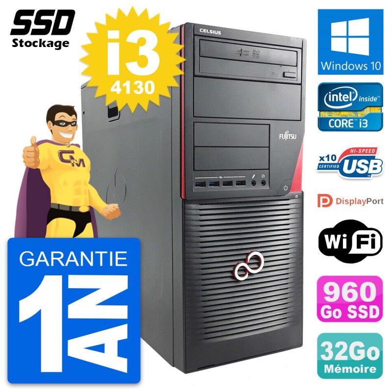 Fujitsu Celsius W530 MT - Intel i3-4130, 32GB RAM, 960GB SSD, Windows 10