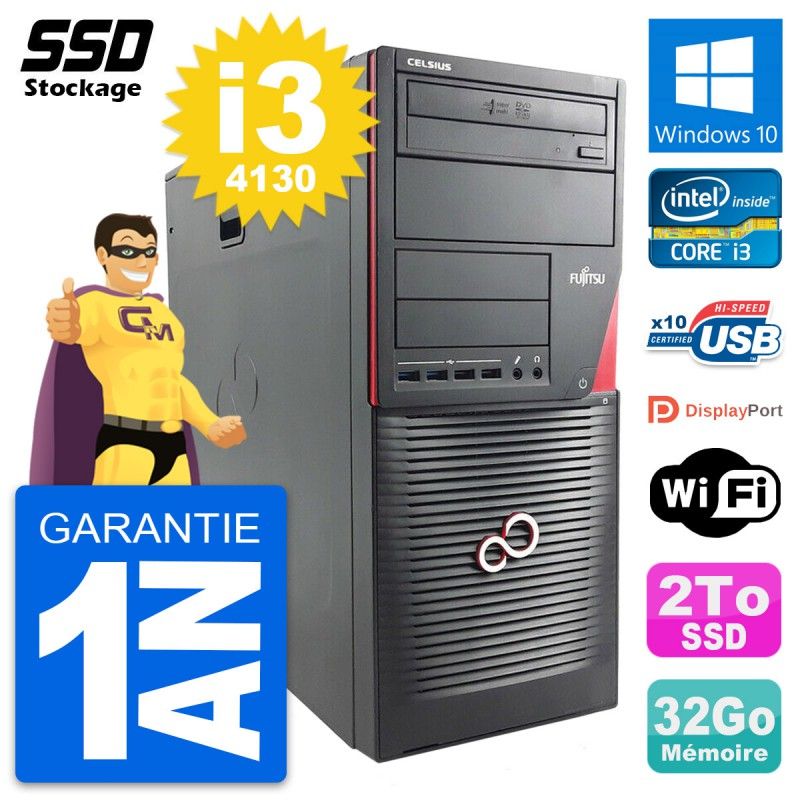 Fujitsu Celsius W530 MT - Intel Core i3-4130, 32GB RAM, 2TB SSD, Windows 10, Wifi