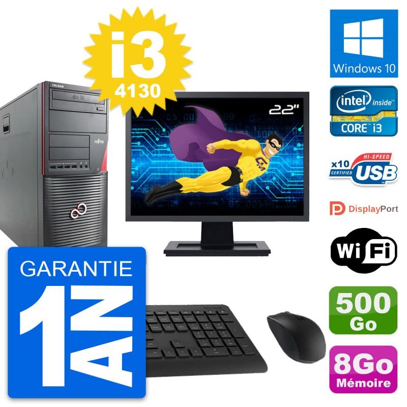 Fujitsu W530 22-Inch PC Tower - Core i3-4130, 8GB RAM, 500GB HDD, Windows 10, WiFi