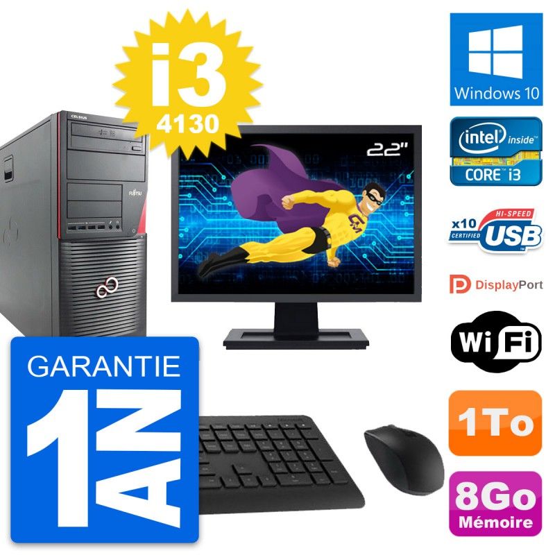 Fujitsu W530 22-inch PC Tower - Intel i3-4130, 8GB RAM, 1TB HDD, Windows 10, WiFi