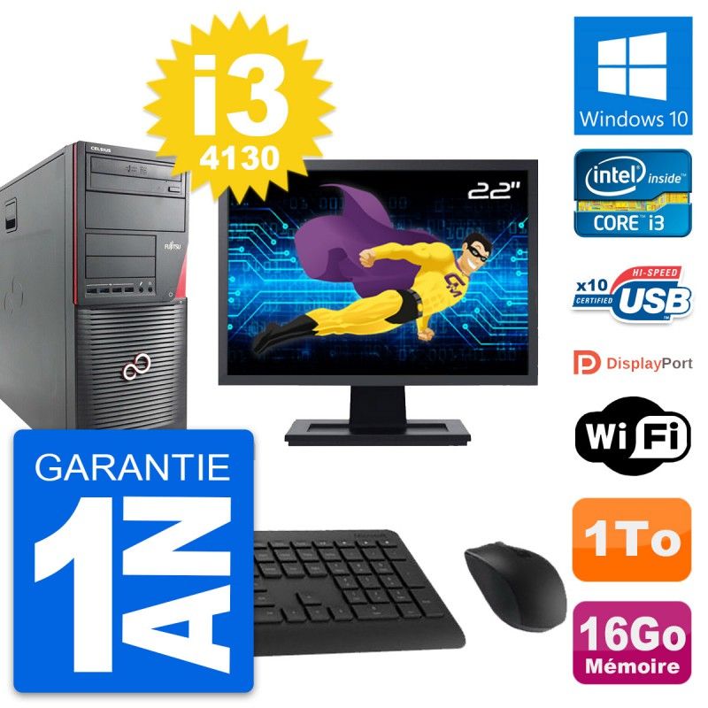 Fujitsu W530 22-Inch PC Tower - Intel i3-4130, 16GB RAM, 1TB HDD, Windows 10
