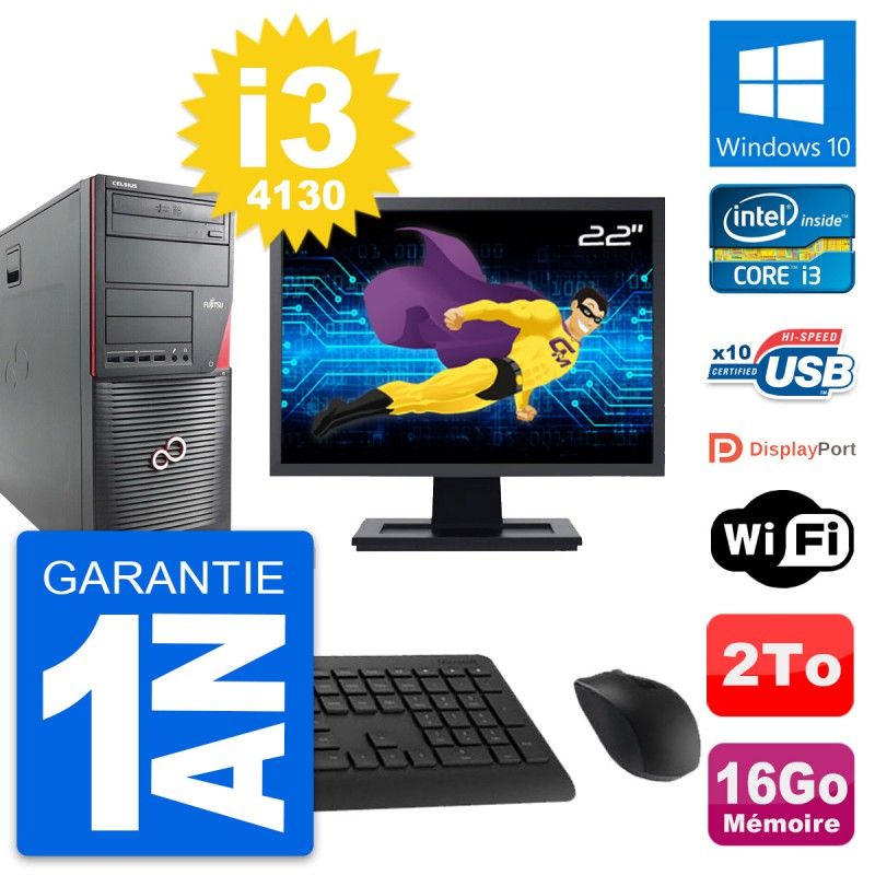 Fujitsu W530 22-inch PC Tower - Intel i3-4130, 16GB RAM, 2TB HDD, Windows 10