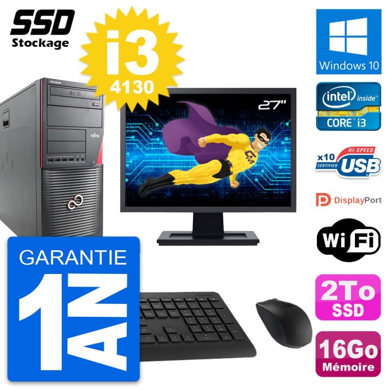 Fujitsu W530 MT Desktop Computer - 27" Screen, Intel i3-4130, 16GB RAM, 2TB SSD, Windows 10, WiFi