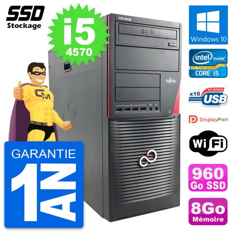 Fujitsu Celsius W530 MT - Core i5-4570, 8GB RAM, 960GB SSD, Windows 10, WiFi