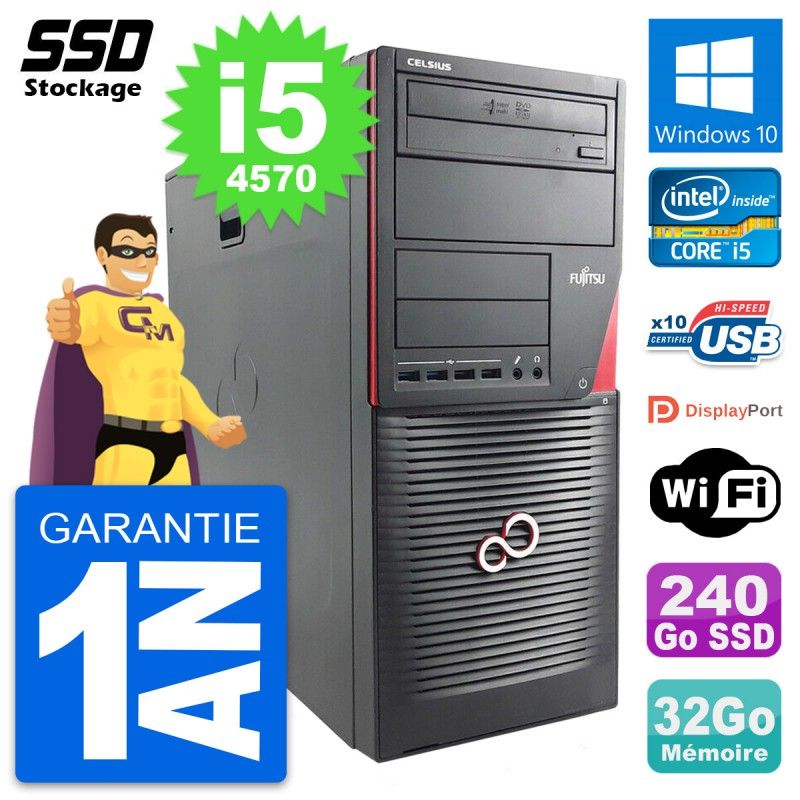 Fujitsu Celsius W530 MT - Intel Core i5-4570, 32GB RAM, 240GB SSD, Windows 10, WiFi