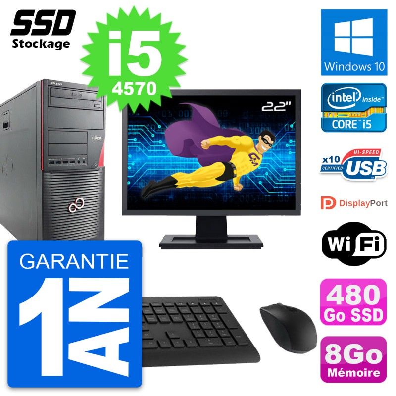 Fujitsu W530 MT Desktop Computer - 22" Screen, Core i5-4570, 8GB RAM, 480GB SSD, Windows 10, WiFi