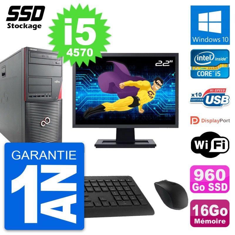 Fujitsu W530 22-inch PC Tower - Intel i5-4570, 16GB RAM, 960GB SSD, Windows 10, WiFi