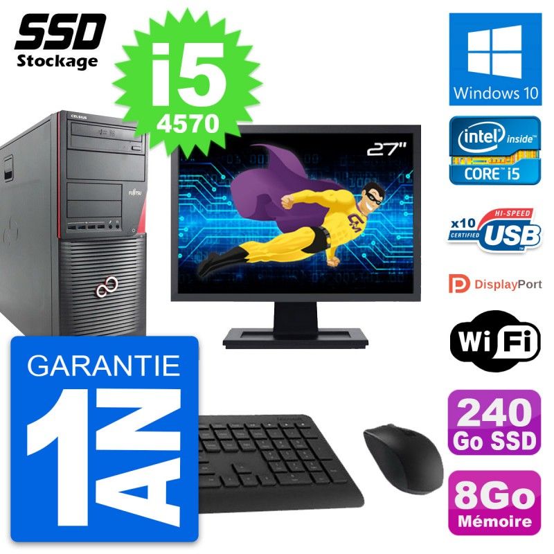 Fujitsu W530 MT Desktop Computer - 27" Screen, Core i5-4570, 8GB RAM, 240GB SSD, Windows 10, WiFi