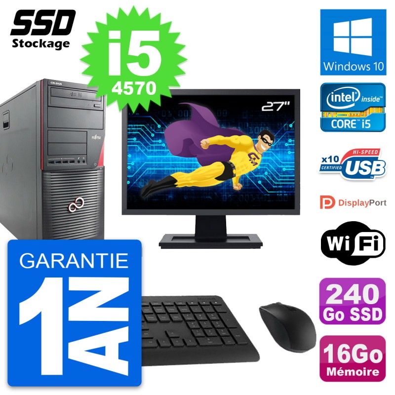 Fujitsu W530 27-inch PC Tower - Intel i5-4570, 16GB RAM, 240GB SSD, Windows 10, Wifi