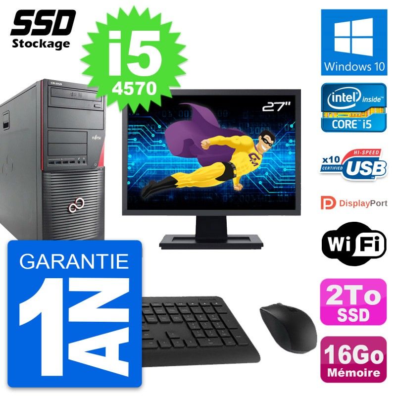 Fujitsu W530 MT Desktop Computer - 27" Screen, Intel i5-4570, 16GB RAM, 2TB SSD, Windows 10, WiFi