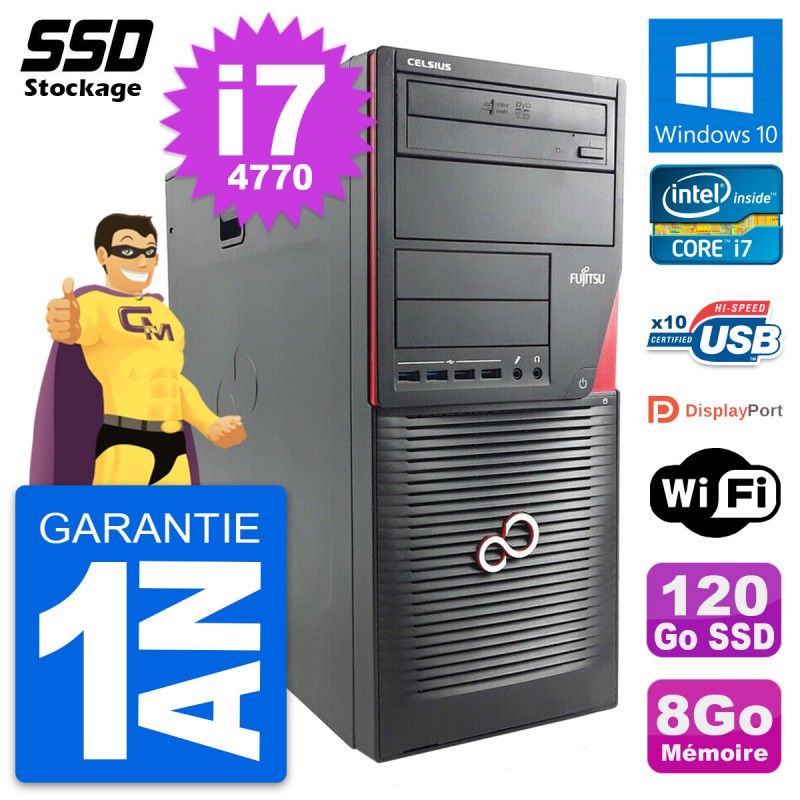 Fujitsu Celsius W530 MT - Intel i7-4770, 8GB RAM, 120GB SSD, Windows 10, WiFi