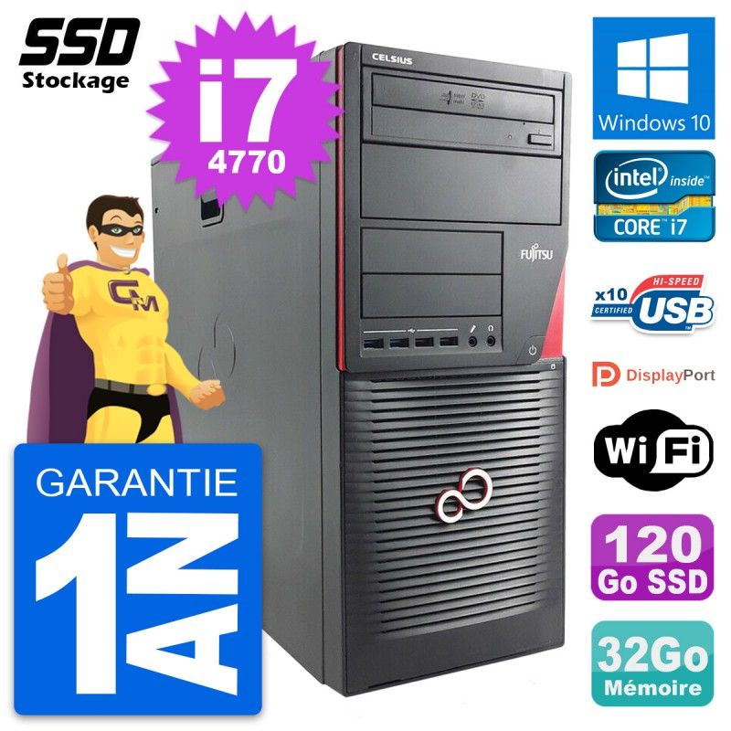 Fujitsu Celsius W530 MT - Intel i7-4770, 32GB RAM, 120GB SSD, Windows 10, WiFi