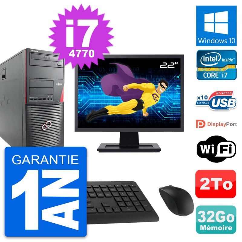 Fujitsu W530 22-Inch PC Tower - Intel i7-4770, 32GB RAM, 2TB Storage, Windows 10