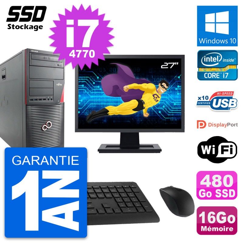 Fujitsu W530 27-inch PC - Intel i7, 16GB RAM, 480GB SSD, Windows 10, Wifi