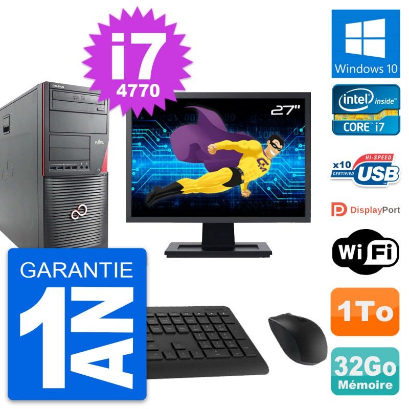 Fujitsu W530 Desktop PC - 27" Screen, Intel i7-4770, 32GB RAM, 1TB Storage, Windows 10