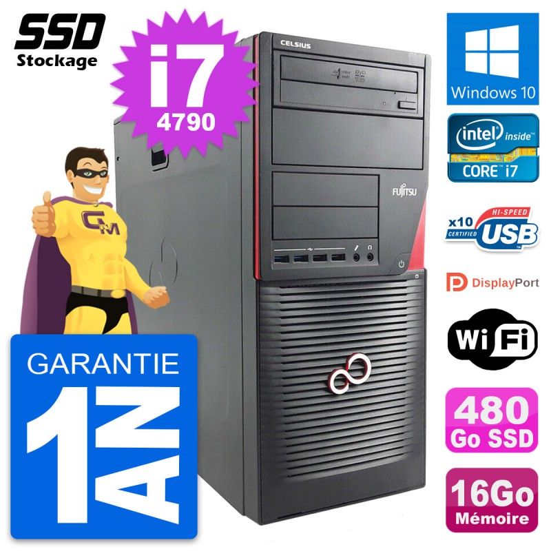 Fujitsu Celsius W530 MT - Core i7-4790, 16GB RAM, 480GB SSD, Windows 10, WiFi
