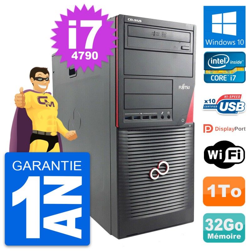 Fujitsu Celsius W530 PC - Intel i7-4790, 32GB RAM, 1TB HDD, Windows 10, WiFi