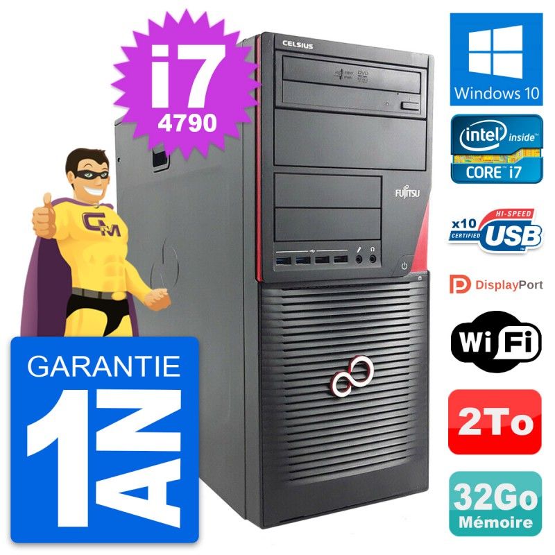 Fujitsu Celsius W530 PC Tower - Intel i7-4790, 32GB RAM, 2TB HDD, Windows 10, WiFi