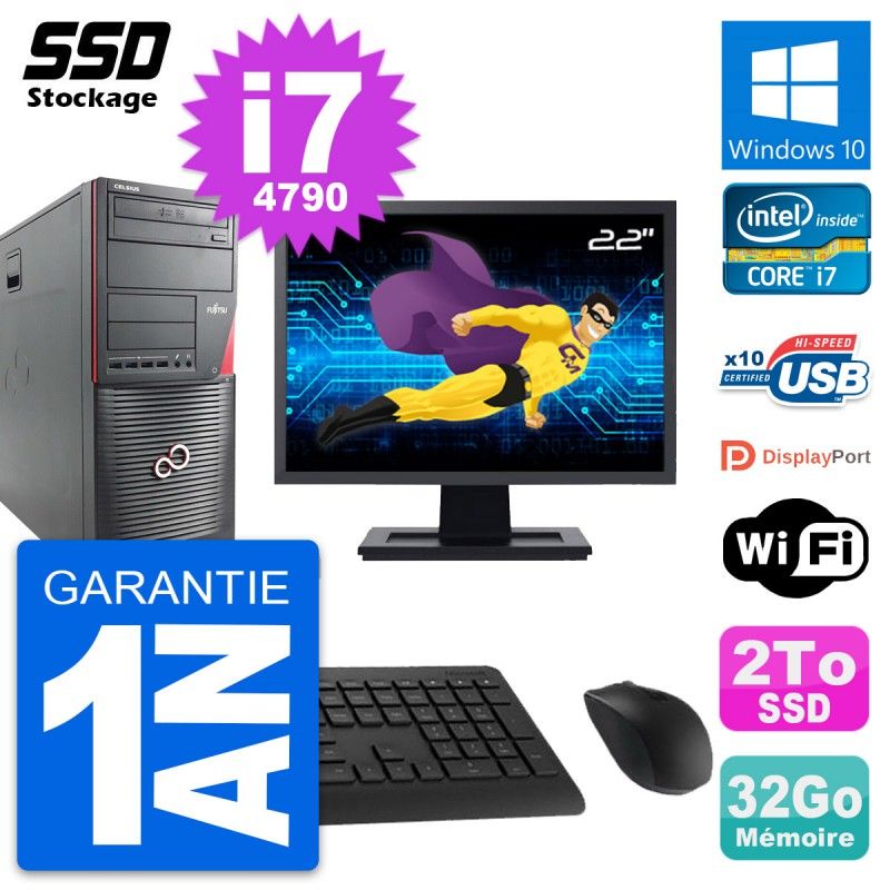 Fujitsu W530 MT PC - 22" Screen, Intel i7-4790, 32GB RAM, 2TB SSD, Windows 10