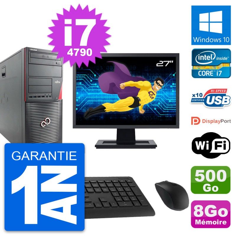 Fujitsu W530 Desktop Computer - 27" Screen, Core i7-4790, 8GB RAM, 500GB HDD, Windows 10, WiFi