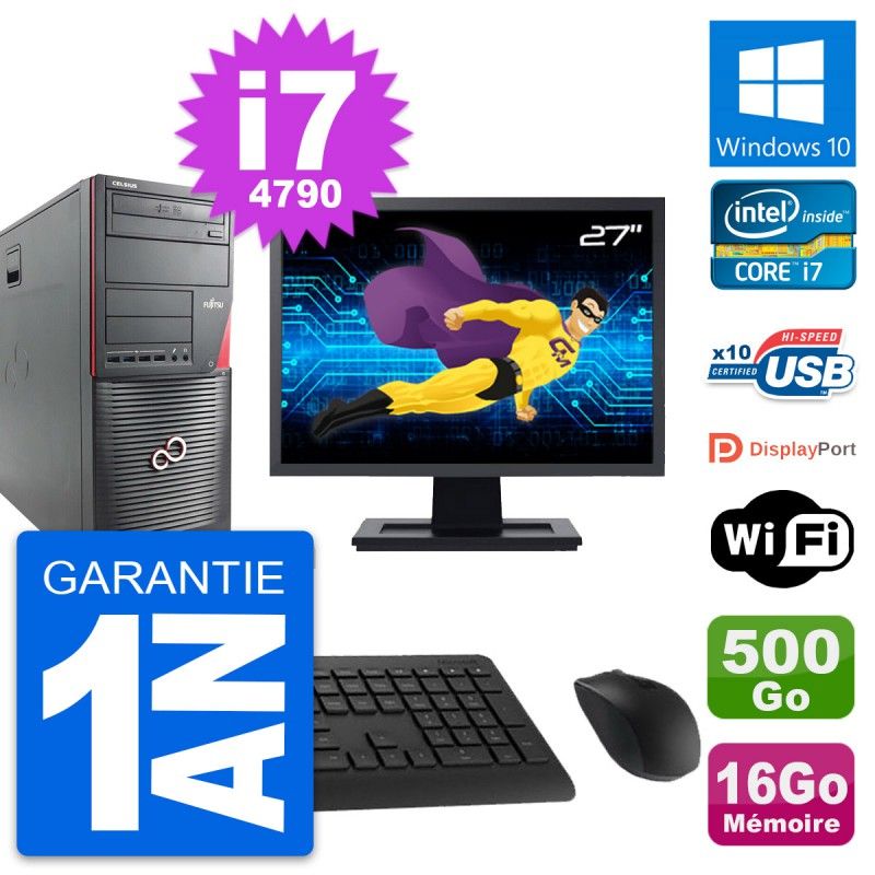 Fujitsu W530 MT Desktop PC - 27inch Screen, i7-4790, 16GB RAM, 500GB HDD, Windows 10, Wifi